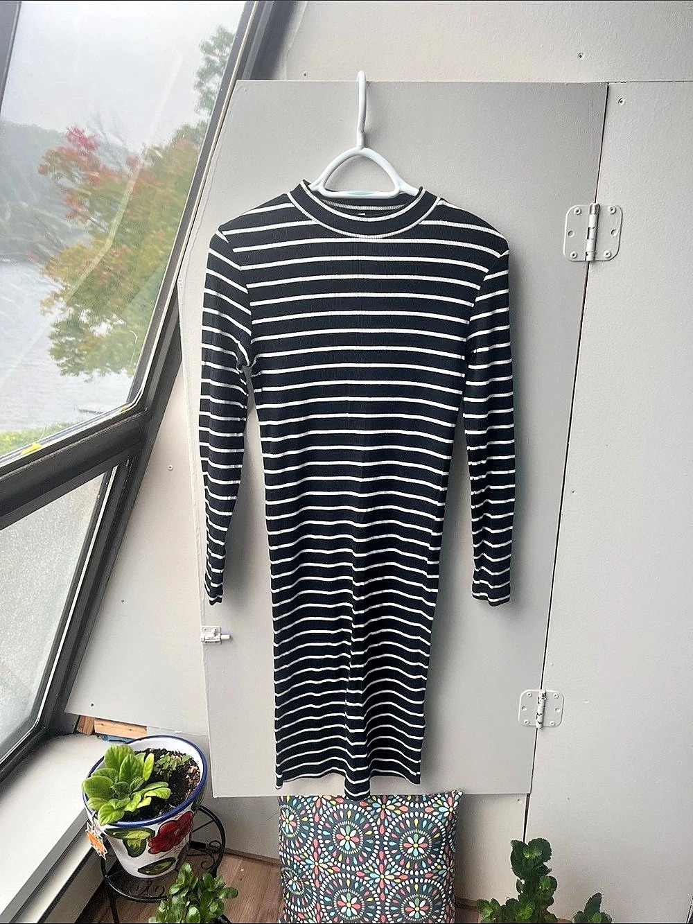 Striped Long Sleeve Dress in Black & White Like New